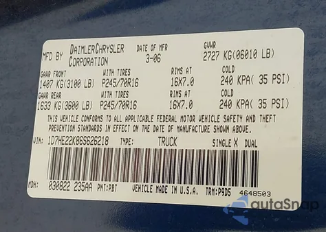 2006 Dodge Dakota St z USA, uszkodzony, nr VIN 1D7HE22K86S626218